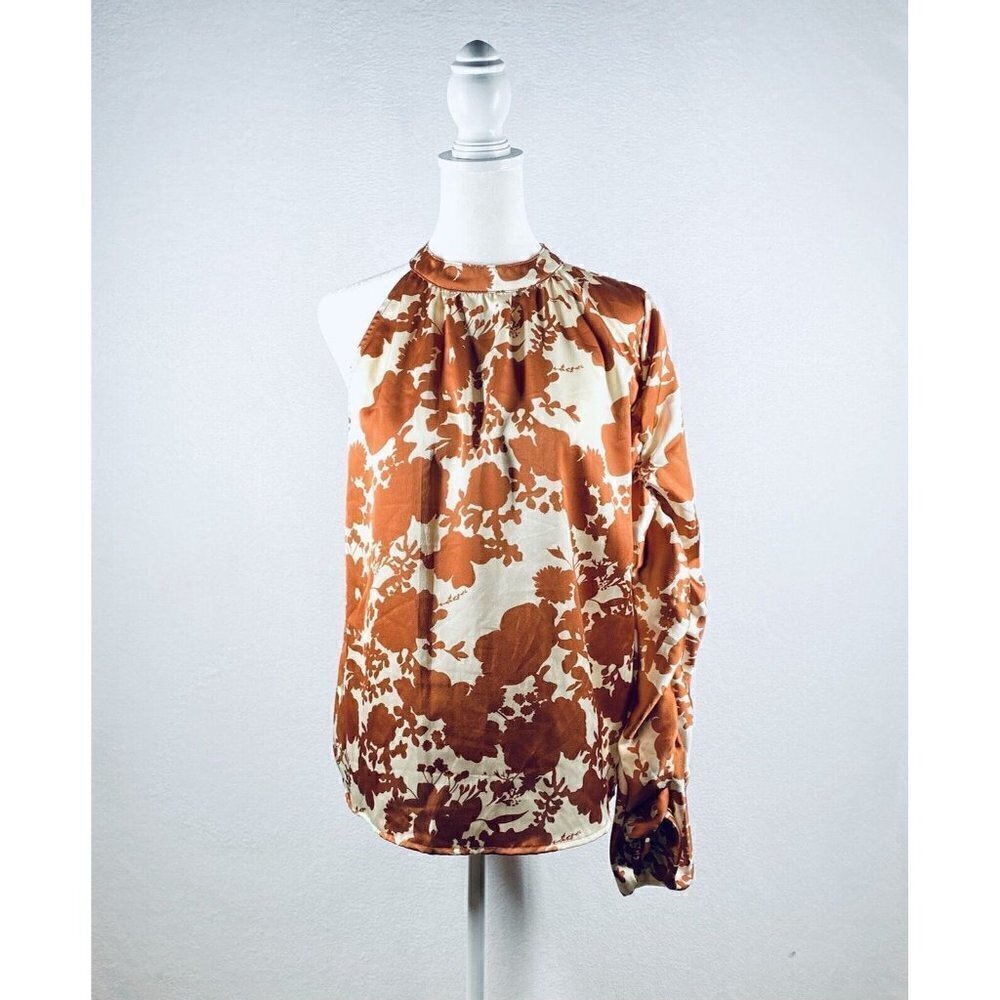Nasty Gal Womens 4 One Sleeve Floral Top Burnt Orange Ruched Boho